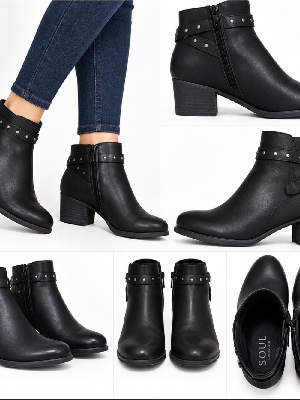 SOUL Naturalizer Carrie Black Studded Buckle Ankle Boots US 8